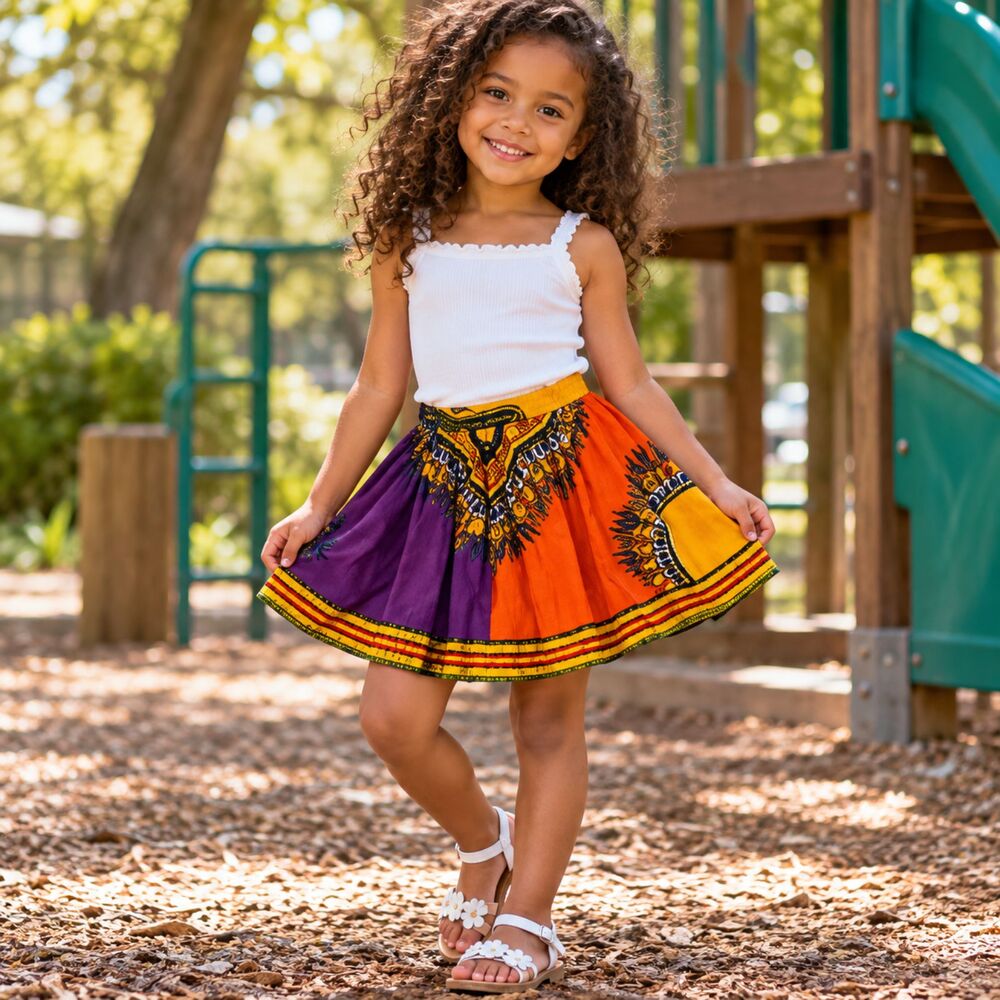 Girls African Print Skirt Size 5 Est Ankara Dashiki Boho Festival Kids Pockets